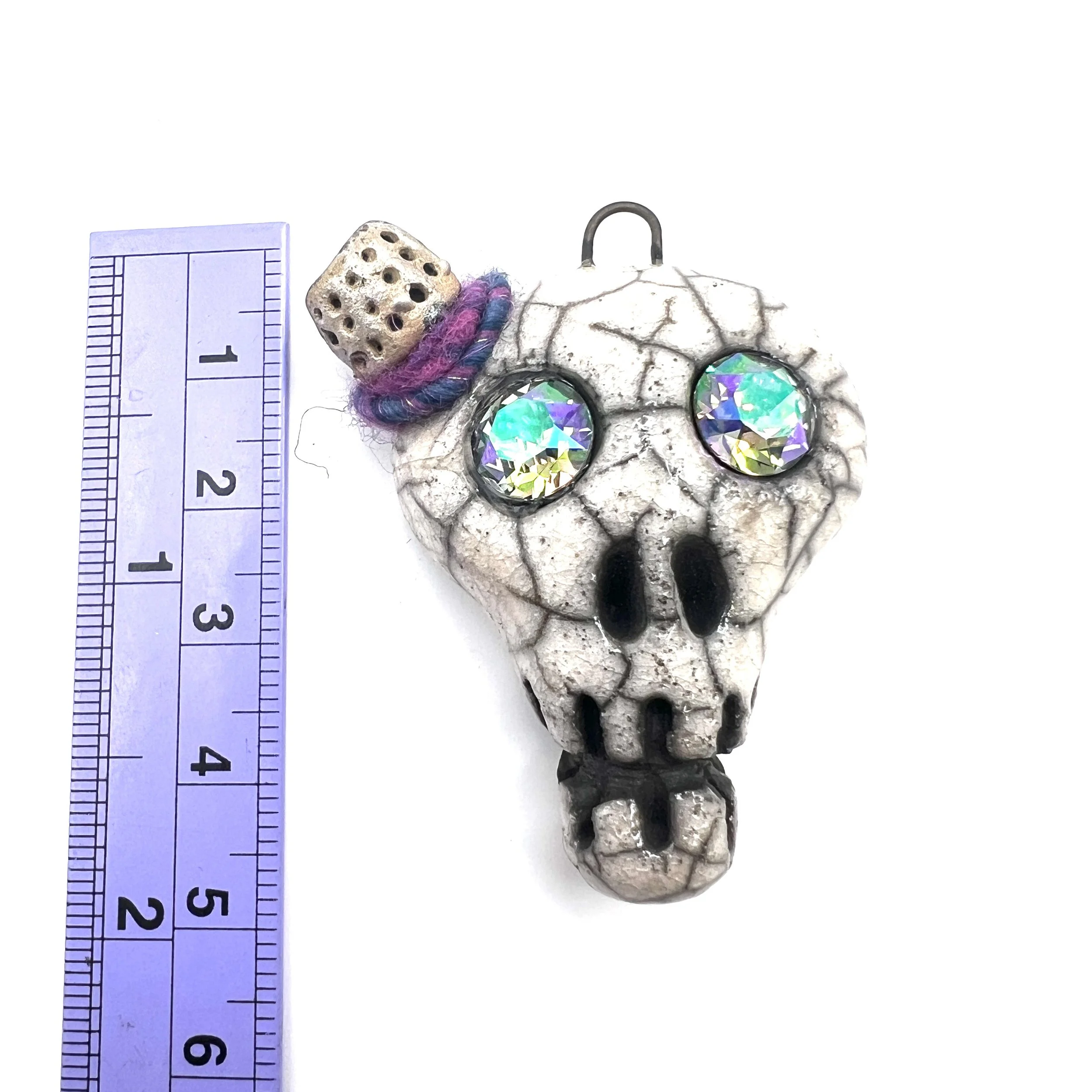 Top Hat Raku Skull Pendant Ceramic Jewelry Supplies Handmade